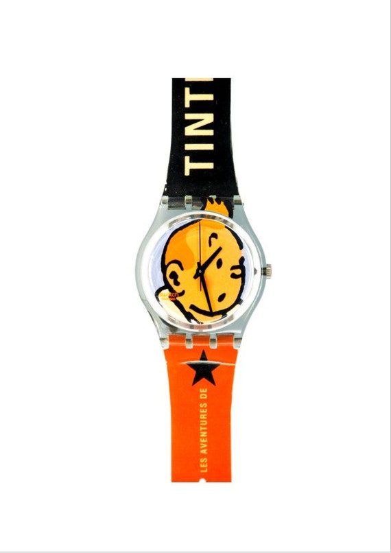 タンタンの冒険　スウォッチ　Swatch　GM165 クォーツ　75周年　未使用 スウォッチ「タンタンの冒険」、GM165、未使用、スウォッチボックス