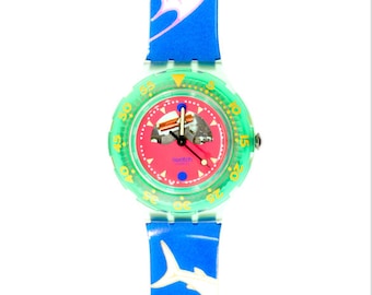 Swatch Scuba 200 "HAPPY FISH" vintage del 1991, SDN101, mai indossato, in scatola Swatch, con batteria nuova