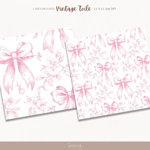 May include: A seamless pattern featuring pink bows on a white background. The bows are drawn in a vintage style with delicate details. The pattern is perfect for crafting projects, scrapbooking, and digital design.