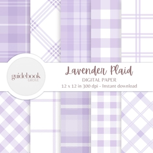 Purple Plaid Digital Paper, Lavender Backgrounds, Gingham Pattern, Scrapbook Paper For Baby Showers, Crafts, Party Invites, Lavender & White
