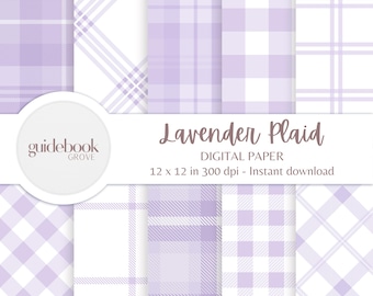 Purple Plaid Digital Paper, Lavender Backgrounds, Gingham Pattern, Scrapbook Paper For Baby Showers, Crafts, Party Invites, Lavender & White