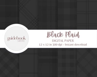Black Plaid Digital Paper, Black Backgrounds, Gingham Patterns, Scrapbook Paper For Baby Showers, Crafts, Party Invites, Black & White
