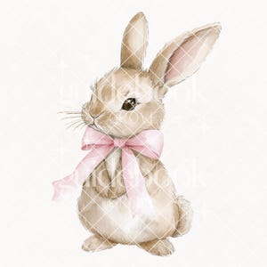Bunny PNG, Watercolor Easter Bunny, Bunny Clipart, Easter Sublimation, Coquette Easter, Happy Easter PNG, Pink Bow Aesthetic, Preppy