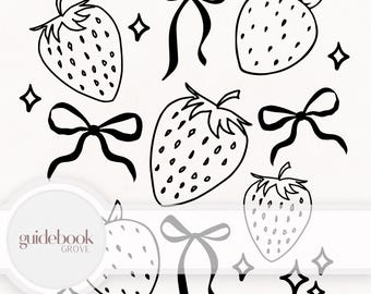 Strawberry Collage Bow PNG, Spring Summer Grandmillennial Fruit Design, Cottagecore Garden Aesthetic