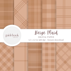Brown Plaid Digital Paper, Light Brown Backgrounds, Gingham Patterns, Scrapbook Paper For Baby Showers, Crafts, Party Invites, Beige & White
