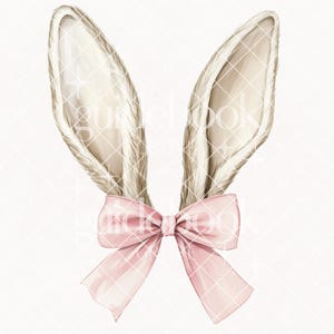 Bunny PNG, Coquette Easter, Brown Bunny Ears, Watercolor Easter Bunny, Clipart, Easter Sublimation, Happy Easter PNG, Bow Aesthetic, Preppy