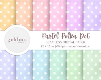 Pastel Polka Dot Watercolor Digital Paper Pack Pastel Rainbow Hues Seamless Pattern Printable Scrapbook Paper background Soft tones texture