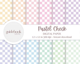 Pastel Check Digital Paper Pack, Coquette Patterns, Preppy Backgrounds, Seamless Designs, Scrapbooking, Baby Shower Printable