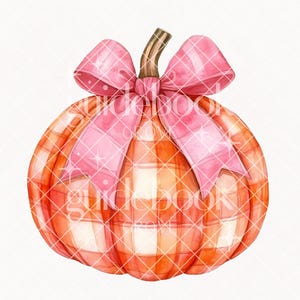 Watercolor Pink Plaid Pumpkin Bow clipart, Fall Clipart, Thanksgiving Clipart, Fall, Preppy, Coquette, Woodland, Autumn Clipart, PNG