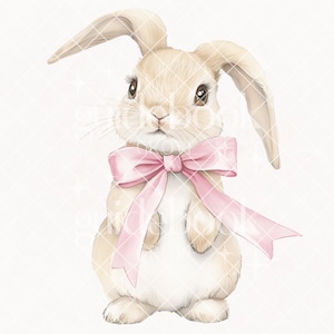 Bunny PNG, Watercolor Easter Bunny, Bunny Clipart, Easter Sublimation, Coquette Easter, Happy Easter PNG, Pink Bow Aesthetic, Preppy
