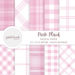 Pink Plaid Digital Paper, Light Pink Backgrounds, Gingham Patterns, Scrapbook Paper For Baby Showers, Crafts, Party Invites, Pink & White