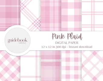Pink Plaid Digital Paper, Light Pink Backgrounds, Gingham Patterns, Scrapbook Paper For Baby Showers, Crafts, Party Invites, Pink & White