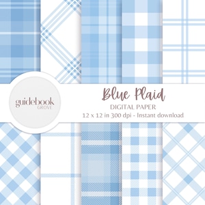 Blue Plaid Digital Paper, Light Blue Backgrounds, Gingham Patterns, Scrapbook Paper For Baby Showers, Crafts, Party Invites, Blue & White