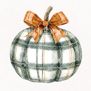 Watercolor Green Plaid Pumpkin Bow clipart, Fall Clipart, Thanksgiving Clipart, Fall, Preppy, Coquette, Woodland, Autumn Clipart, PNG