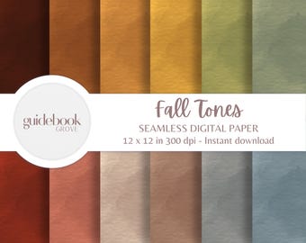 Watercolor Fall Digital Paper Pack – Cozy Autumn Seamless Patterns, Orange Printable Scrapbook Papers, Autumn Backgrounds with Suede Texture