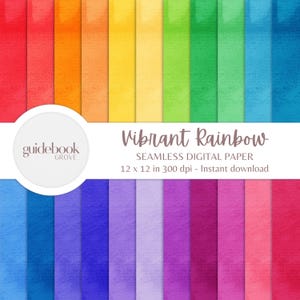 Pode incluir: Um conjunto de 12 papéis digitais com cores de arco-íris vibrantes em aquarela. Cada papel mede 30,5 cm por 30,5 cm e 300 dpi. Os papéis são sem costura e podem ser usados para uma variedade de projetos.