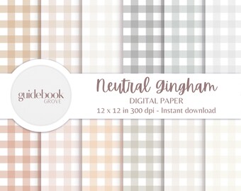 Gingham Seamless Pattern, Boho Digital Paper File, Neutral Aesthetic Backgrounds, Retro Check Design, Printable Fabric, Commercial Use