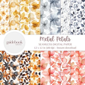 Metallic Aquarell Floral Digital Papier, Gold, Rose Gold, Silber & Kupfer, Hochzeit Hintergrund, Scrapbook Papier, Junk Journal Prints