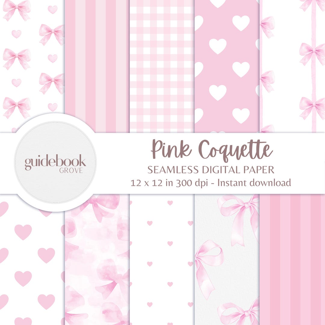 Pink Bow Digital Paper Pack, Coquette Aesthetic, Ribbon Pattern ...