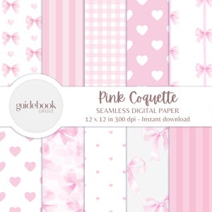 Pink Bow Digital Paper Pack, Coquette Aesthetic, Ribbon Pattern, Wedding & Nursery Background, Baby Shower Print, Cute Bow Seamless Design