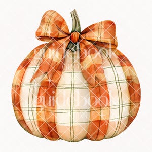 Watercolor Orange Plaid Pumpkin Bow clipart, Fall Clipart, Thanksgiving Clipart, Fall, Preppy, Coquette, Woodland, Autumn Clipart, PNG
