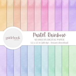 Textures arc-en-ciel pastel, Paquet de papier numérique, Textures colorées, Motif transparent, Papiers de scrapbooking, Téléchargement numérique, Aquarelle, Fête