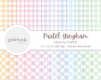 Pastel Gingham Digital Paper Pack, Coquette Patterns, Preppy Backgrounds, Plaid Designs, Scrapbooking, Baby Shower Printable
