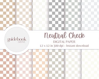 Check Seamless Pattern, Boho Digital Paper File, Neutral Aesthetic Backgrounds, Retro Check Design, Printable Fabric, Commercial Use