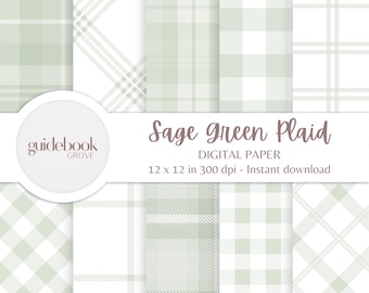 Sage Green Plaid Digital Paper, Sage Backgrounds, Gingham Patterns, Scrapbook Paper For Baby Showers, Crafts, Party Invites, Green & White
