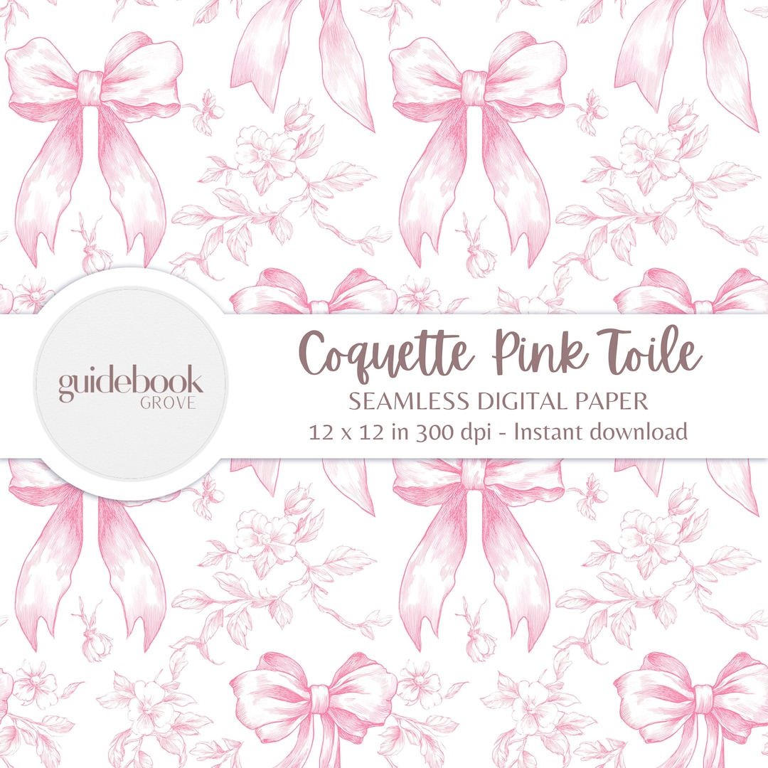 Vintage Pink Toile Coquette Pattern PNG – Pink Chinoiserie Bow Digital ...