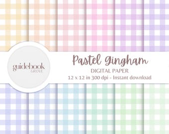 Pastel Gingham Digital Paper Pack, Coquette Patterns, Preppy Backgrounds, Seamless Designs, Scrapbooking, Baby Shower Printable