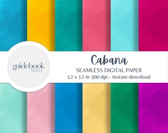 Cabana Summer Digital Paper – Bright Pastel Rainbow Seamless Patterns, Fun Beach Textures, Blue & Pink Printable Scrapbook Backgrounds