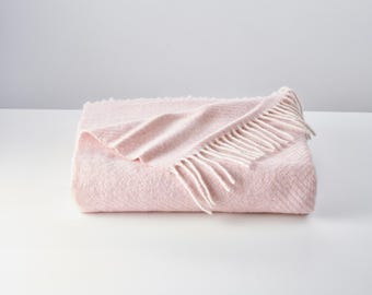 Merino Wool Blend Blanket Powder Pink, Large Sofa Throw Rose