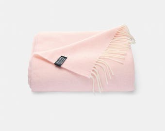 Cashmere and Merino Wool Blanket Blush Rose, Pure Wool Large Sofa Throw Powder Pink