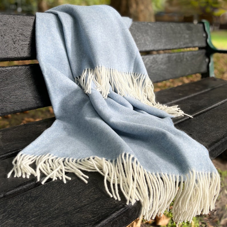 Large cashmere and merino wool blanket pastel blue