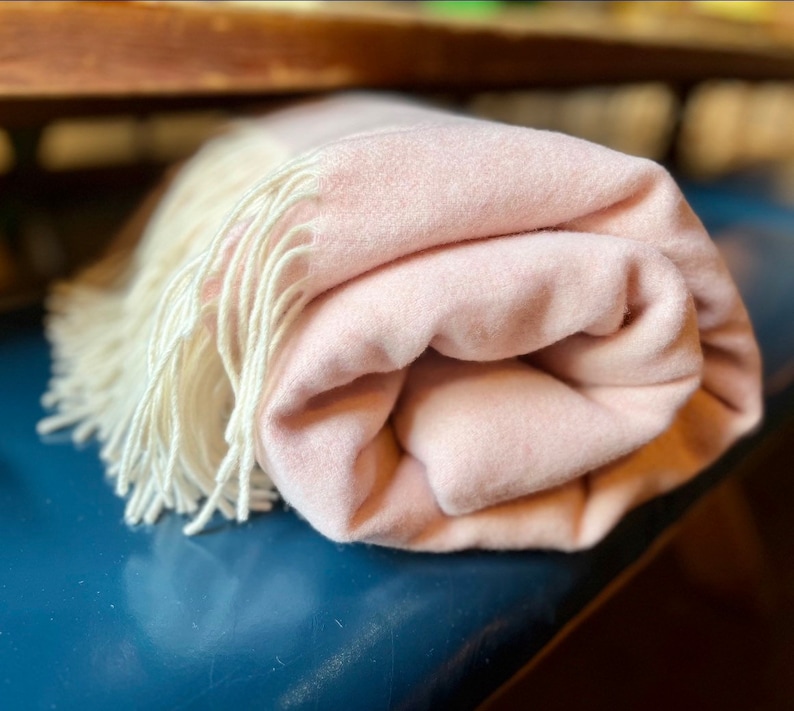 Pale Pink 100% Wool Merino and Cashmere Throw Blanket