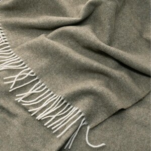 Soft blend of cashmere and merino wool throw, Dusty olive green large 100% wool sofa throw