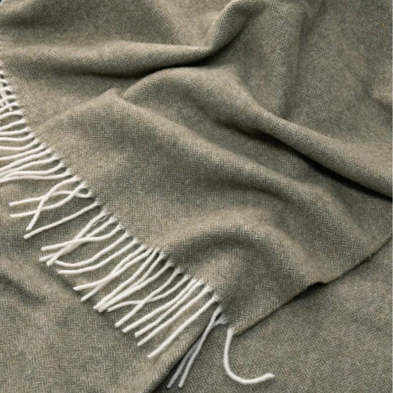 Soft blend of cashmere and merino wool throw, Dusty olive green large 100% wool sofa throw