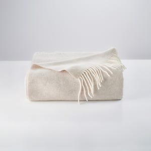 Manta de cachemira y lana merino color avena, manta de lujo para cama doble de lana pura color beige claro