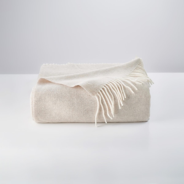 Manta de cachemira y lana merino color avena, manta de lujo para cama doble de lana pura color beige claro