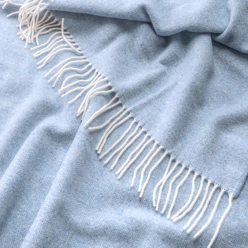 Soft Ocean Blue Sofa throw herringbone pattern