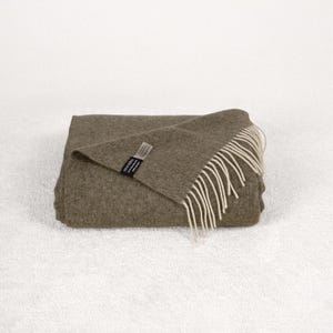 Cashmere and Merino Wool Olive Green Large Pure Wool Throw Blanket
