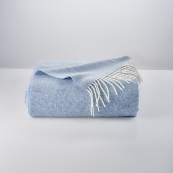Cashmere and Merino Wool Blanket in Ocean Blue, Soft Sofa Throw pure wool