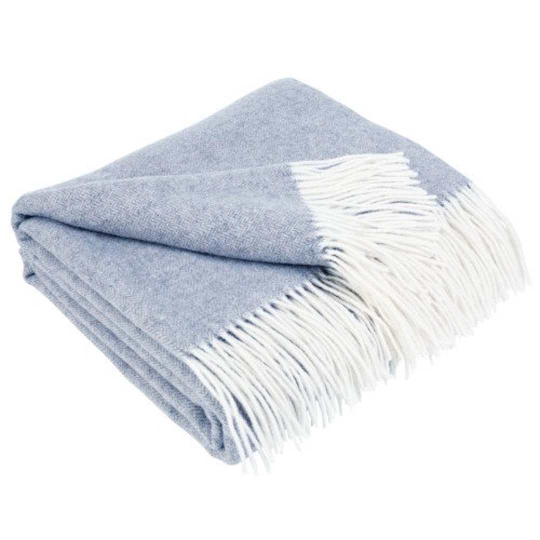 Cashmere and Extra Fine Merino Wool Blanket, King Size Wool Throw Ocean
