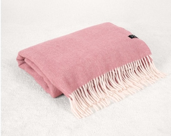 NEW! Pure Wool Blanket Throw in Dusty Rose Pink