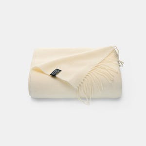 Cream White Cashmere Merino Wool Blanket, Large Sofa Throw Light Vanilla