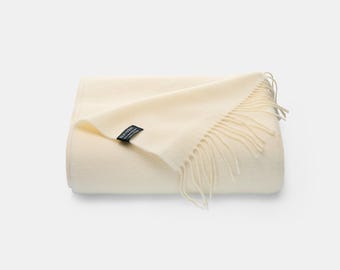 Manta de lana merino de cachemira color blanco crema, manta grande para sofá color vainilla claro