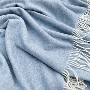 Light Blue Blanket Sofa Throw Wool 100%