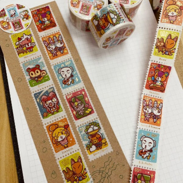 Animal crossing - Stamp Washi Tape Roll - masking Tape, Anime Deco Tape