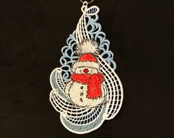 Ornament, handgemachte Spitze Ornament, Urlaub Ornament, Spitze "Schneemann Swirl" Ornament, Weihnachten Ornament, Urlaub Dekor, Weihnachtsdeko